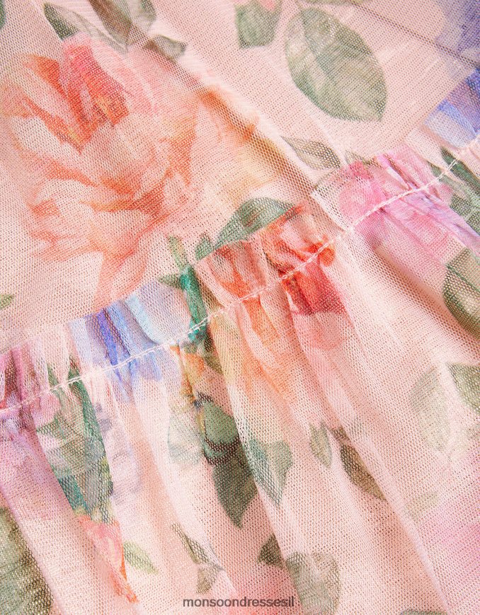 הַלבָּשָׁה Monsoon שמלת רשת מנצנץ פרחוני וינטג' ורוד (ורוד חיוור) ילדה HTJ0TZ1584