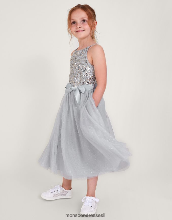 הַלבָּשָׁה Monsoon שמלת נצנצים ממוחזרים של אמת אפור ילדה HTJ0TZ1586