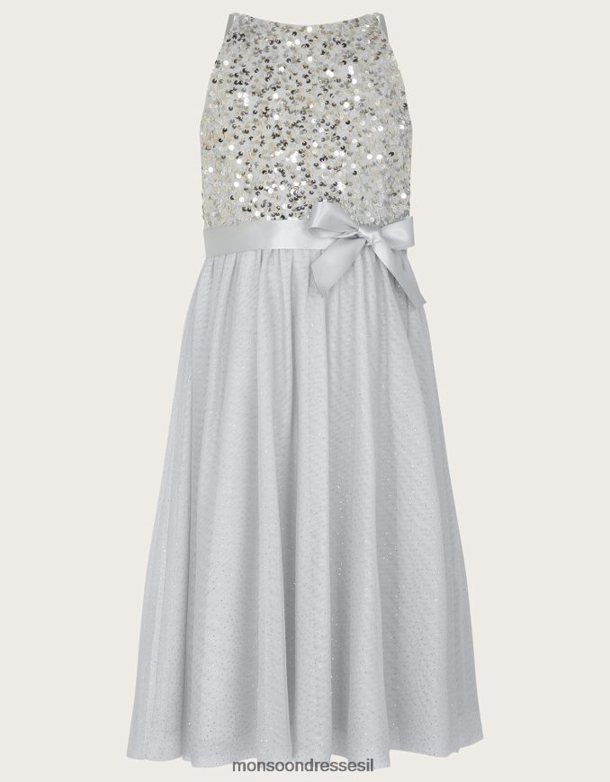 הַלבָּשָׁה Monsoon שמלת נצנצים ממוחזרים של אמת אפור ילדה HTJ0TZ1586