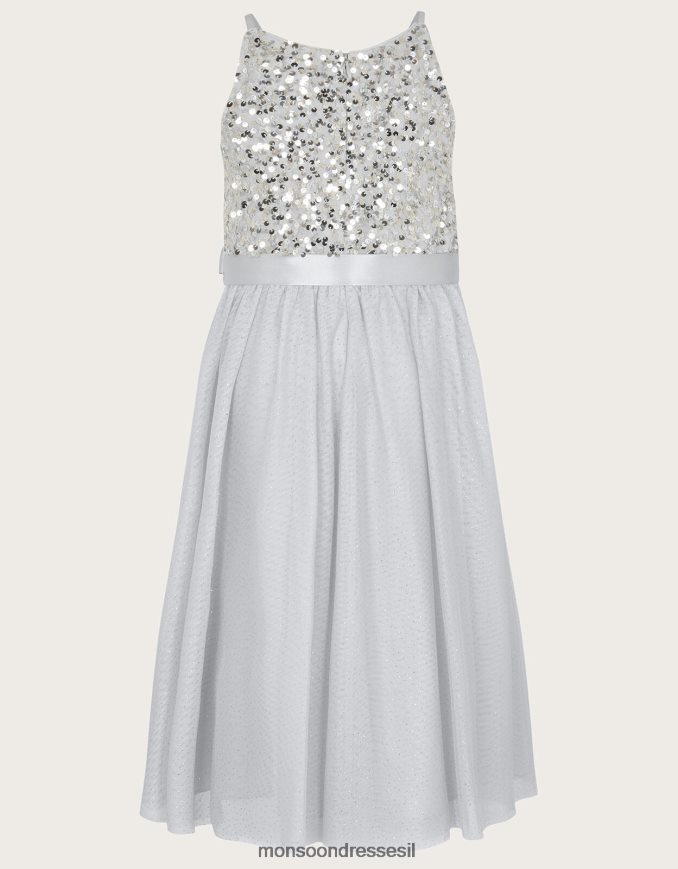 הַלבָּשָׁה Monsoon שמלת נצנצים ממוחזרים של אמת אפור ילדה HTJ0TZ1586