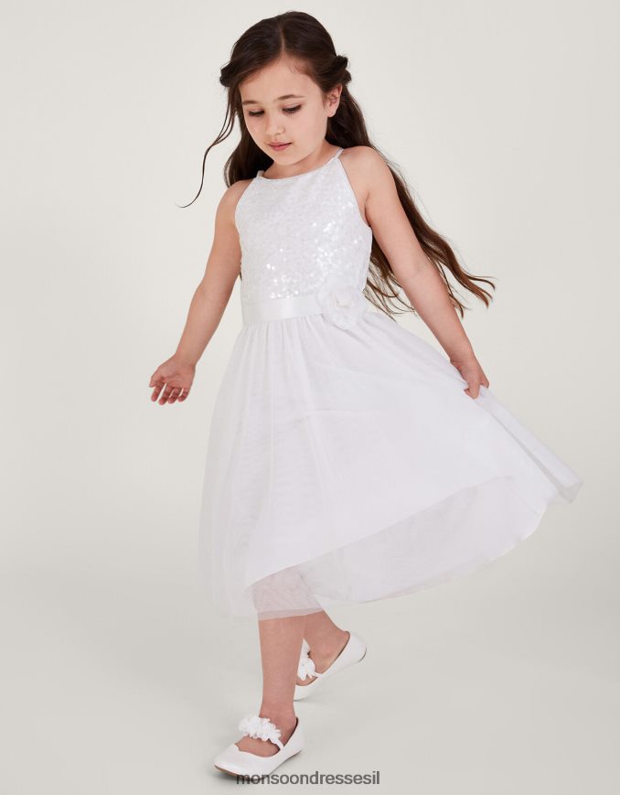 הַלבָּשָׁה Monsoon שמלת שושבינה עם נצנצים של אמת שֶׁנהָב ילדה HTJ0TZ1587