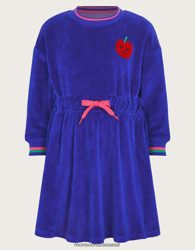 הַלבָּשָׁה Monsoon שמלת קטיפה עם קשירת מותן כְּחוֹל ילדה HTJ0TZ1588