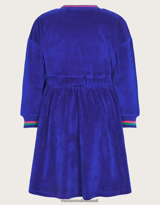 הַלבָּשָׁה Monsoon שמלת קטיפה עם קשירת מותן כְּחוֹל ילדה HTJ0TZ1588