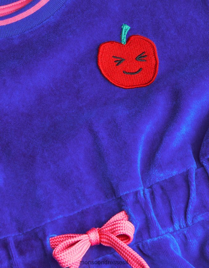 הַלבָּשָׁה Monsoon שמלת קטיפה עם קשירת מותן כְּחוֹל ילדה HTJ0TZ1588