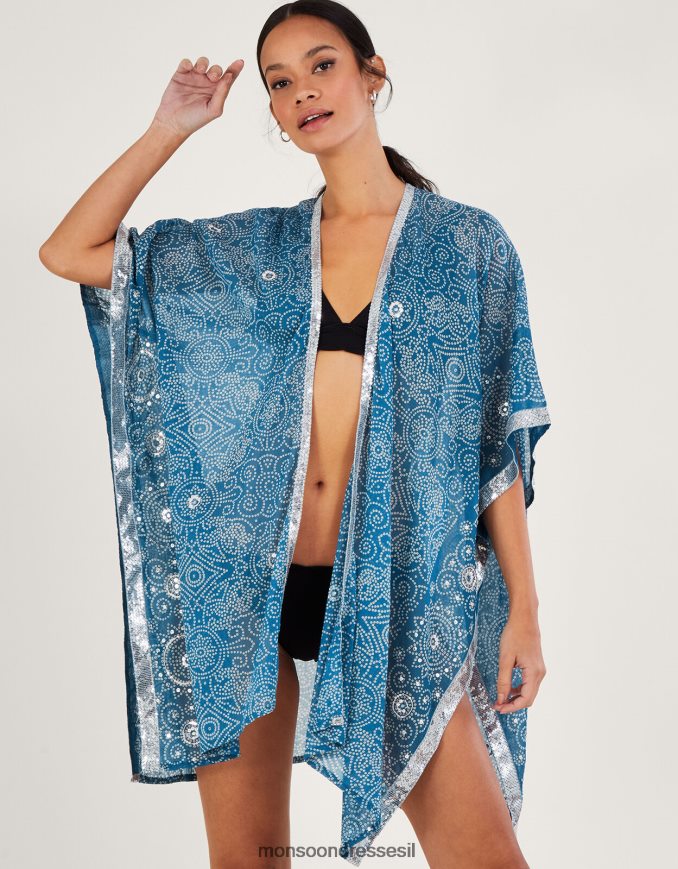 הַלבָּשָׁה Monsoon כיסוי הדפס בנדהאני כְּחוֹל נשים HTJ0TZ159