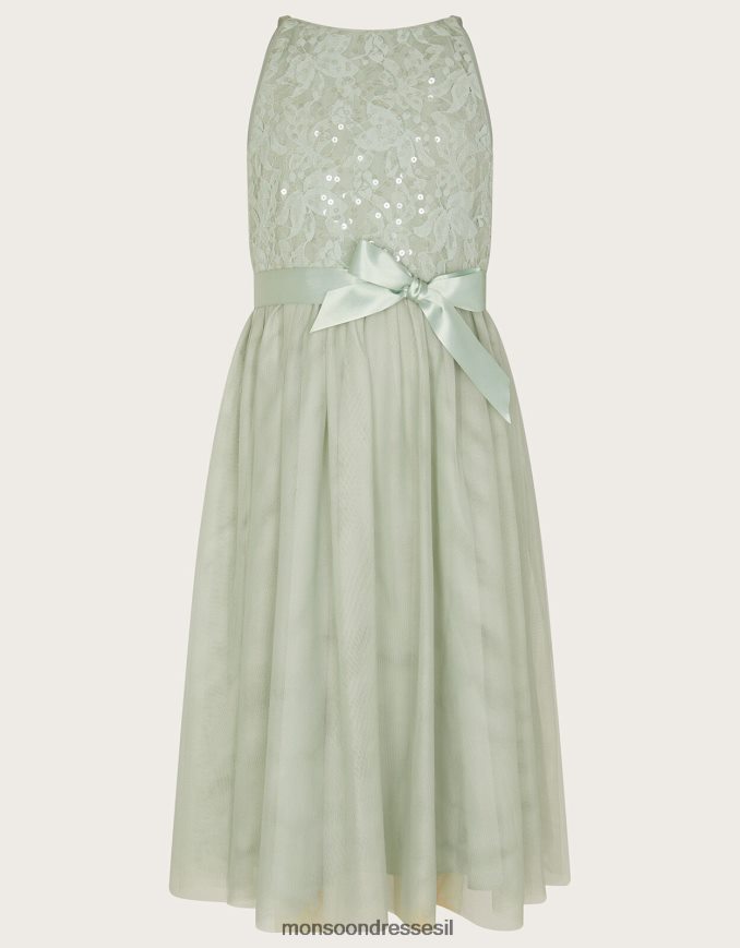 הַלבָּשָׁה Monsoon שמלת מקסי עם פאייטים תחרה ירוק ילדה HTJ0TZ1597