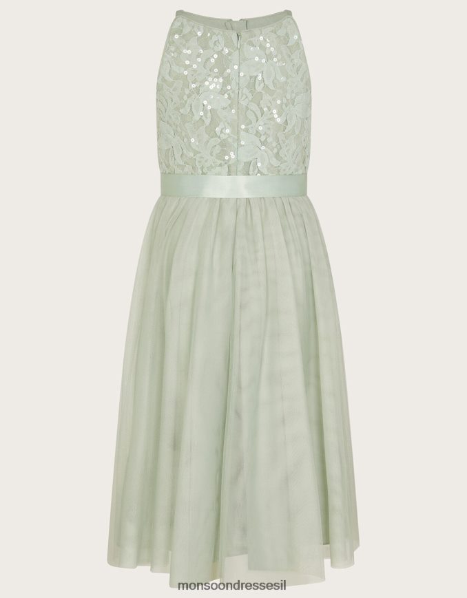 הַלבָּשָׁה Monsoon שמלת מקסי עם פאייטים תחרה ירוק ילדה HTJ0TZ1597