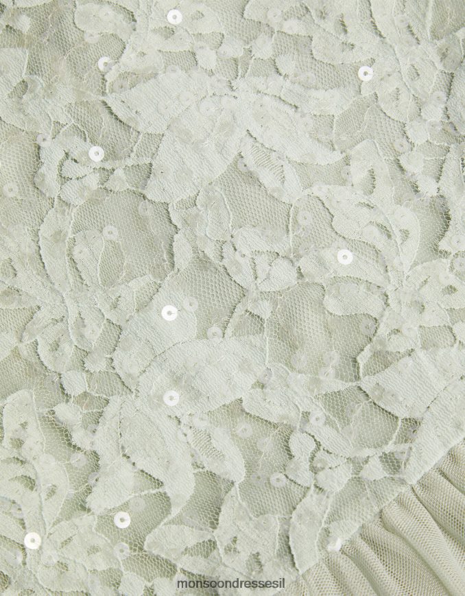 הַלבָּשָׁה Monsoon שמלת מקסי עם פאייטים תחרה ירוק ילדה HTJ0TZ1597