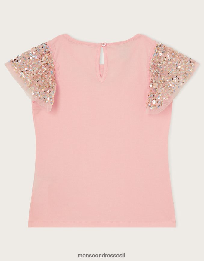 הַלבָּשָׁה Monsoon חלק עליון עם שרוולים נצנצים ורוד (ורוד חיוור) ילדה HTJ0TZ1599