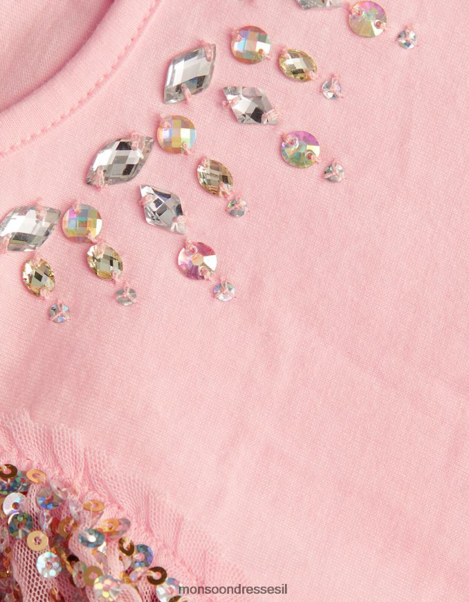 הַלבָּשָׁה Monsoon חלק עליון עם שרוולים נצנצים ורוד (ורוד חיוור) ילדה HTJ0TZ1599