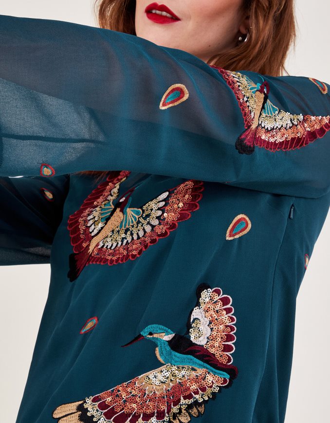 הַלבָּשָׁה Monsoon שמלת טוניקה מעוטרת ביילי ירוק כחלחל נשים HTJ0TZ15