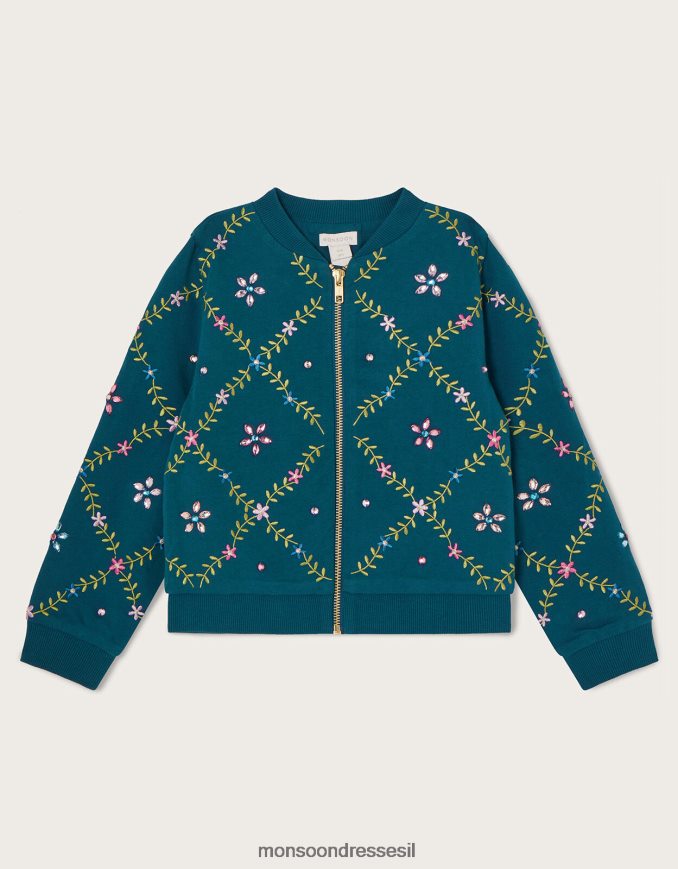 הַלבָּשָׁה Monsoon מעיל בומבר מעוטר תכשיטים ירוק כחלחל ילדה HTJ0TZ1603