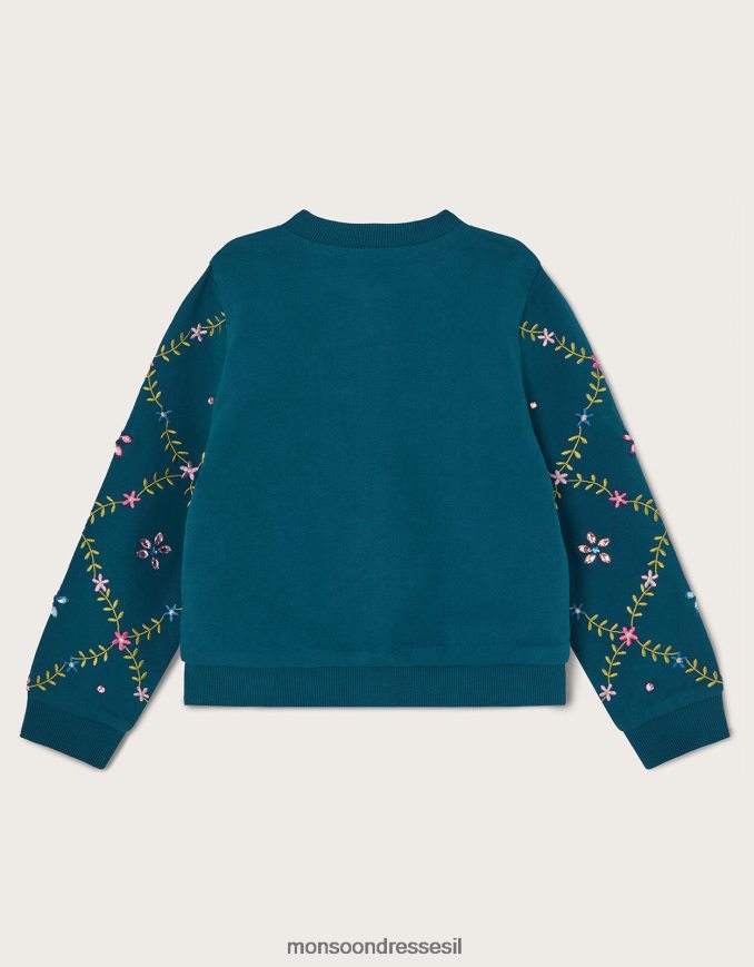 הַלבָּשָׁה Monsoon מעיל בומבר מעוטר תכשיטים ירוק כחלחל ילדה HTJ0TZ1603