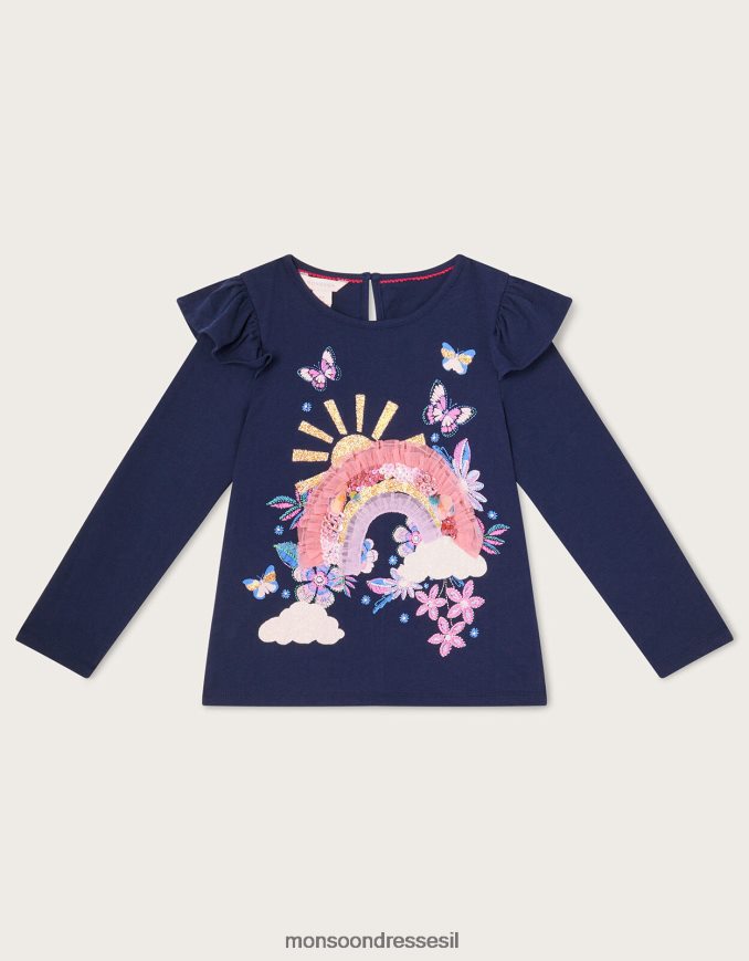 הַלבָּשָׁה Monsoon חלק עליון עם שרוול ארוך קשת כחול (צי) ילדה HTJ0TZ1620