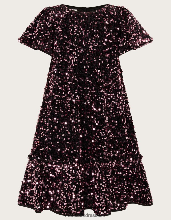 הַלבָּשָׁה Monsoon שמלת נדנדה מקטיפה נצנצים וָרוֹד ילדה HTJ0TZ1628