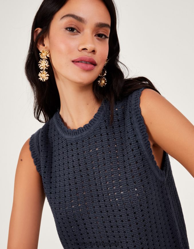 הַלבָּשָׁה Monsoon גופייה סרוגה בתפור כחול (צי) נשים HTJ0TZ162