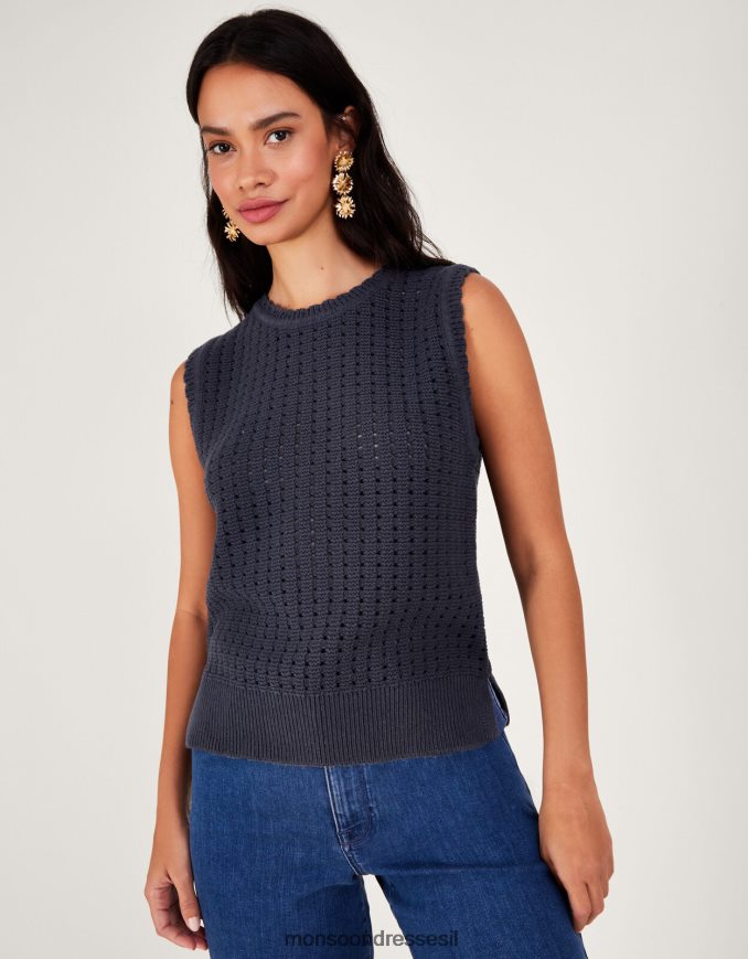 הַלבָּשָׁה Monsoon גופייה סרוגה בתפור כחול (צי) נשים HTJ0TZ162