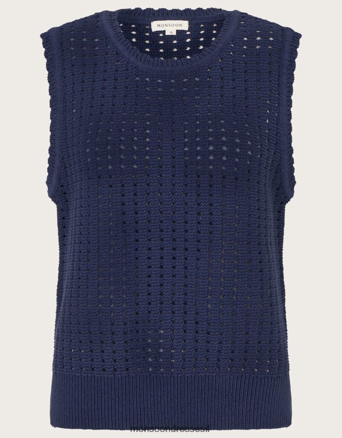 הַלבָּשָׁה Monsoon גופייה סרוגה בתפור כחול (צי) נשים HTJ0TZ162