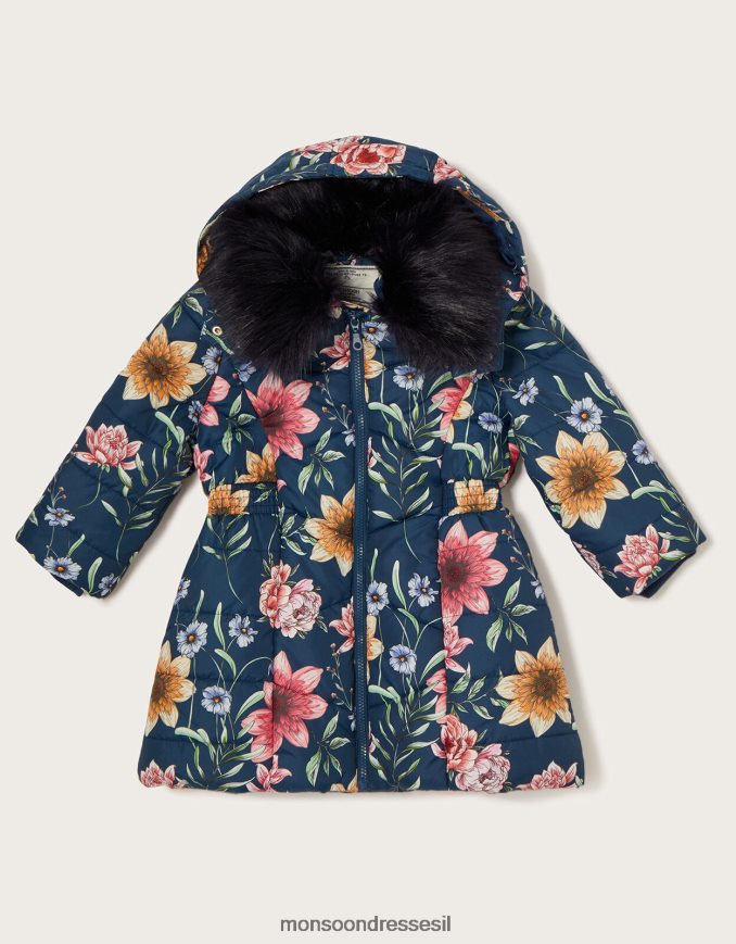 הַלבָּשָׁה Monsoon מעיל מרופד פרחוני מרוכז כחול (צי) ילדה HTJ0TZ1633