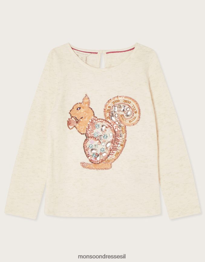 הַלבָּשָׁה Monsoon חולצת טריקו עם שרוולים ארוכים של סנאי שֶׁנהָב ילדה HTJ0TZ1642