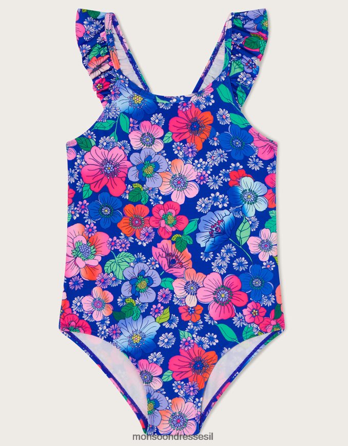 הַלבָּשָׁה Monsoon בגד ים רטרו פרחוני כְּחוֹל ילדה HTJ0TZ1643