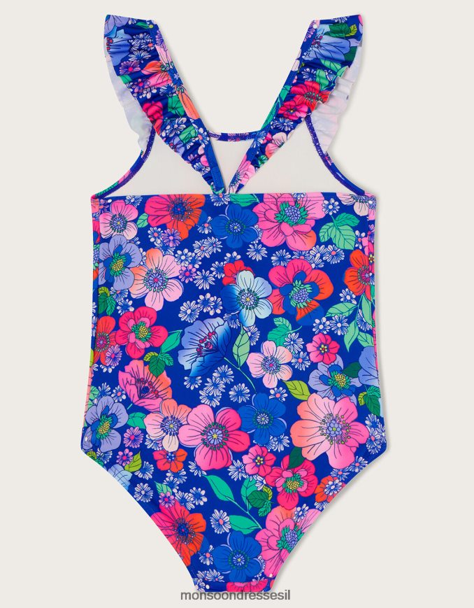 הַלבָּשָׁה Monsoon בגד ים רטרו פרחוני כְּחוֹל ילדה HTJ0TZ1643