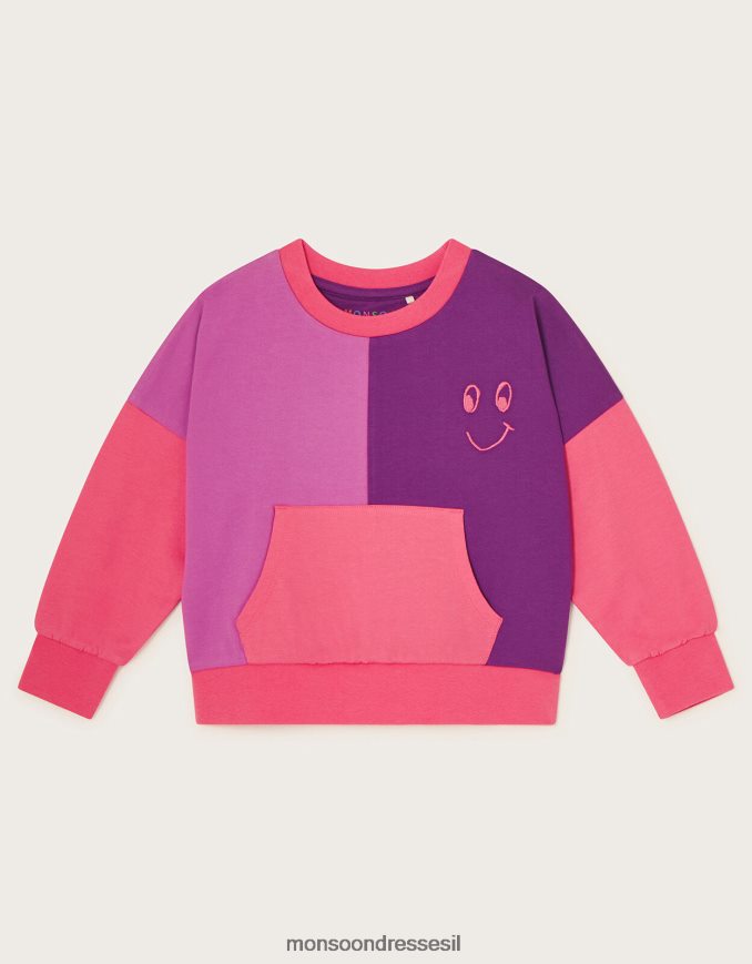 הַלבָּשָׁה Monsoon חולצת זיעה בלוק צבעוני וָרוֹד יְלָדִים HTJ0TZ1644