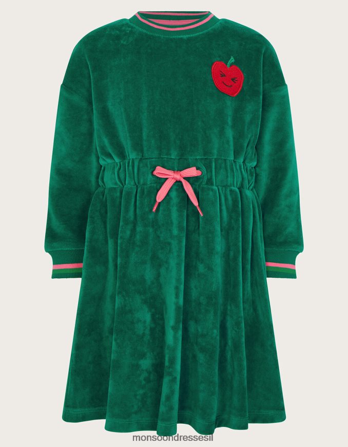 הַלבָּשָׁה Monsoon שמלת קטיפה עם קשירת מותן ירוק ילדה HTJ0TZ1646