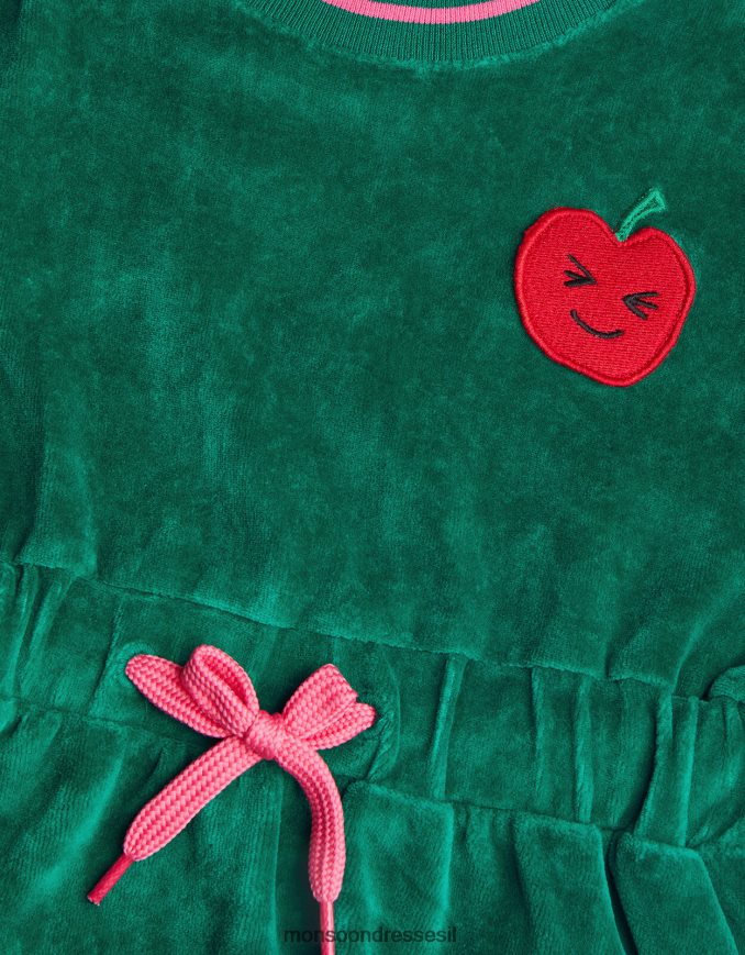 הַלבָּשָׁה Monsoon שמלת קטיפה עם קשירת מותן ירוק ילדה HTJ0TZ1646