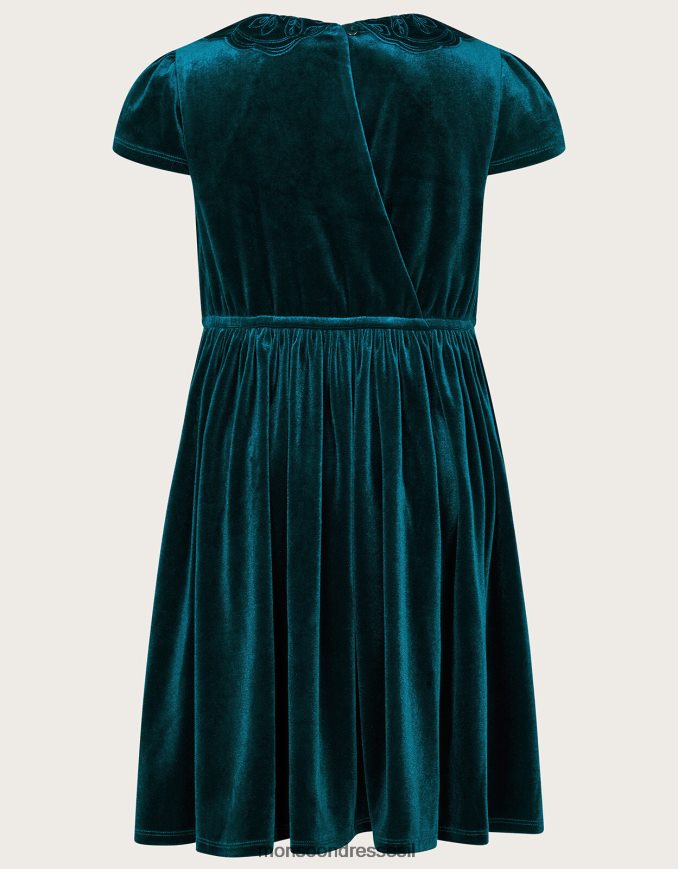 הַלבָּשָׁה Monsoon שמלת צווארון פרפר קטיפה ירוק ילדה HTJ0TZ1653