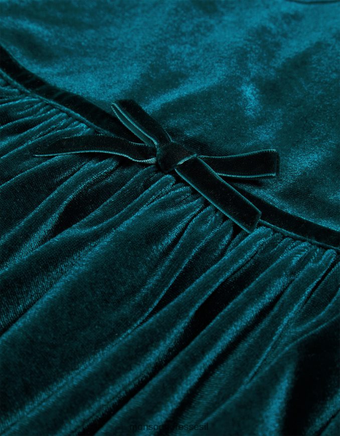 הַלבָּשָׁה Monsoon שמלת צווארון פרפר קטיפה ירוק ילדה HTJ0TZ1653