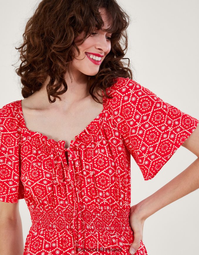 הַלבָּשָׁה Monsoon שמלה עם הדפס גיאומטרי אלגנטי אָדוֹם נשים HTJ0TZ165