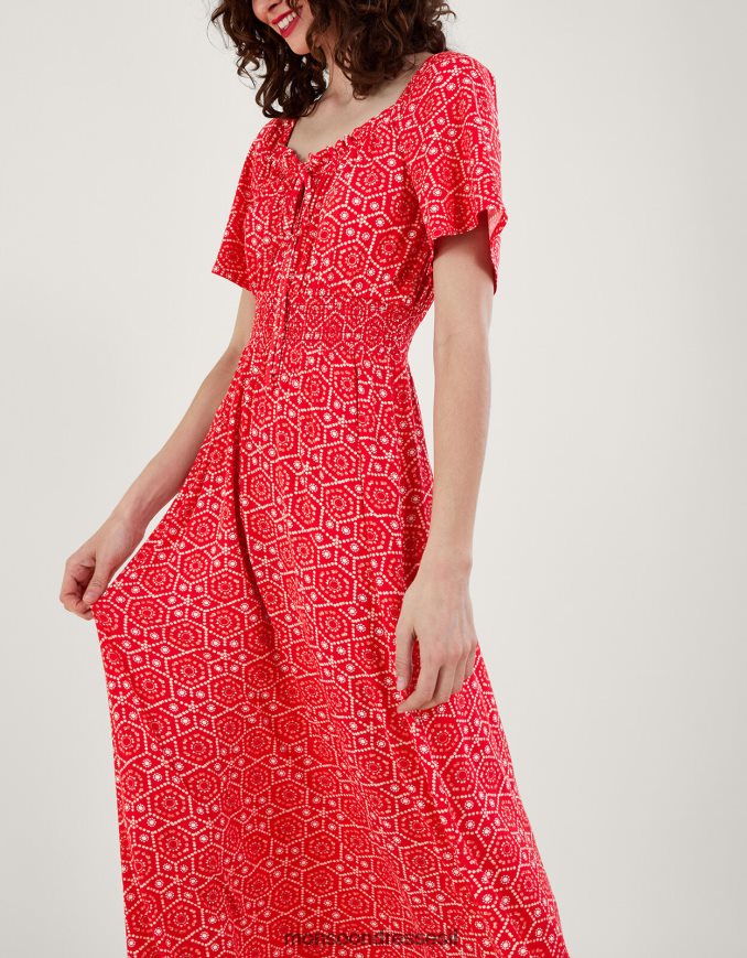 הַלבָּשָׁה Monsoon שמלה עם הדפס גיאומטרי אלגנטי אָדוֹם נשים HTJ0TZ165