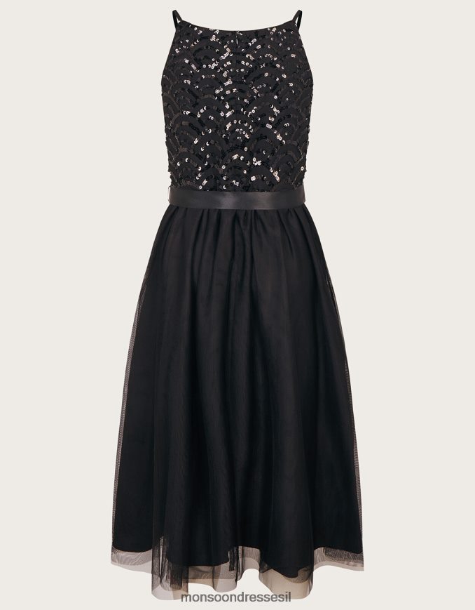 הַלבָּשָׁה Monsoon שמלת נשף אמת דקו נצנצים שָׁחוֹר ילדה HTJ0TZ1662