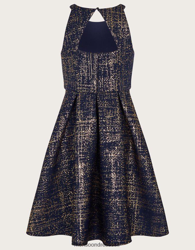 הַלבָּשָׁה Monsoon שמלת נשף צלילה בהדפס נייר כסף כחול (צי) ילדה HTJ0TZ1678