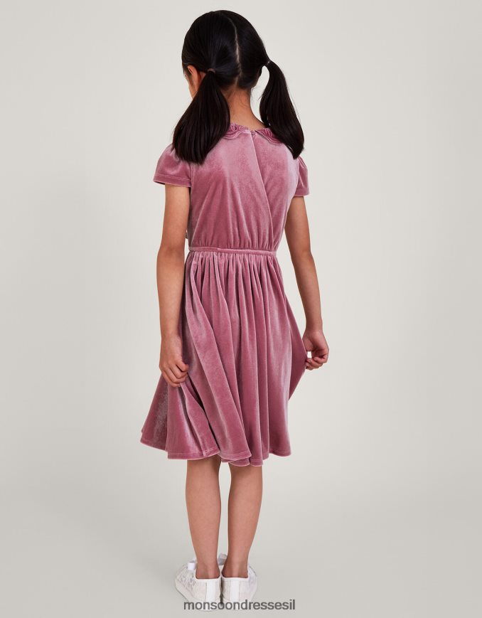 הַלבָּשָׁה Monsoon שמלת צווארון פרפר קטיפה ורוד (ורוד כהה) ילדה HTJ0TZ1680