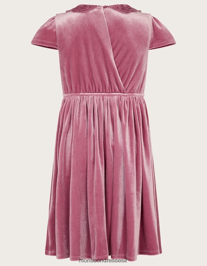 הַלבָּשָׁה Monsoon שמלת צווארון פרפר קטיפה ורוד (ורוד כהה) ילדה HTJ0TZ1680