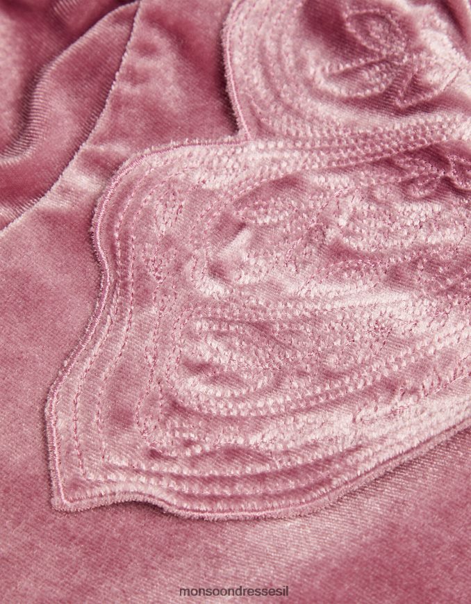 הַלבָּשָׁה Monsoon שמלת צווארון פרפר קטיפה ורוד (ורוד כהה) ילדה HTJ0TZ1680