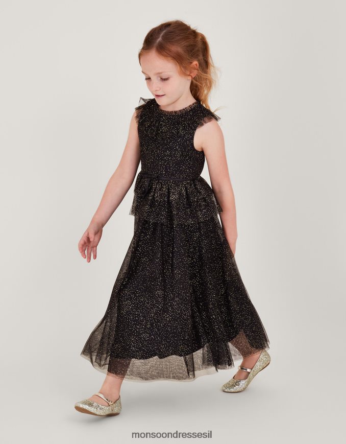 הַלבָּשָׁה Monsoon שמלת מקסי מלמלה של ארץ הפלא אלכסנדרה שָׁחוֹר ילדה HTJ0TZ1686