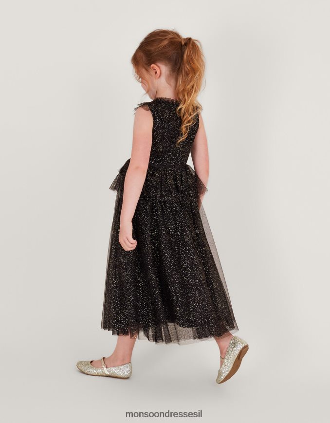 הַלבָּשָׁה Monsoon שמלת מקסי מלמלה של ארץ הפלא אלכסנדרה שָׁחוֹר ילדה HTJ0TZ1686