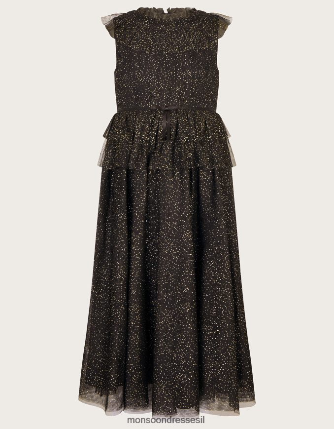 הַלבָּשָׁה Monsoon שמלת מקסי מלמלה של ארץ הפלא אלכסנדרה שָׁחוֹר ילדה HTJ0TZ1686