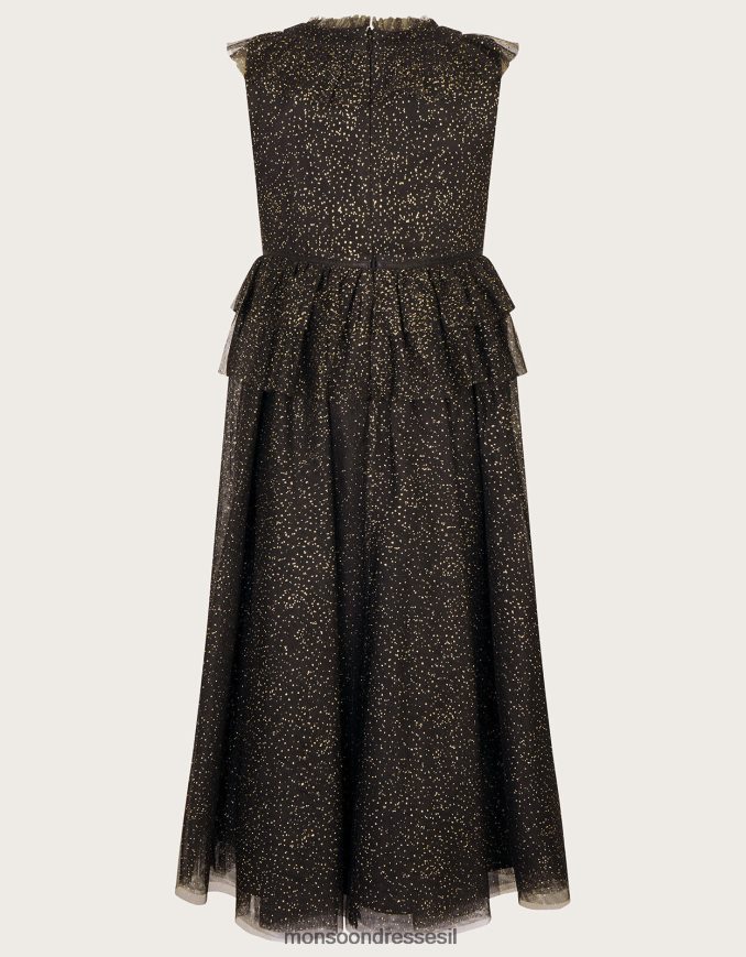 הַלבָּשָׁה Monsoon שמלת מקסי מלמלה של ארץ הפלא אלכסנדרה שָׁחוֹר ילדה HTJ0TZ1686