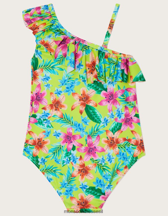 הַלבָּשָׁה Monsoon בגד ים טרופי עם כתף אחת ירוק (ליים) ילדה HTJ0TZ1688