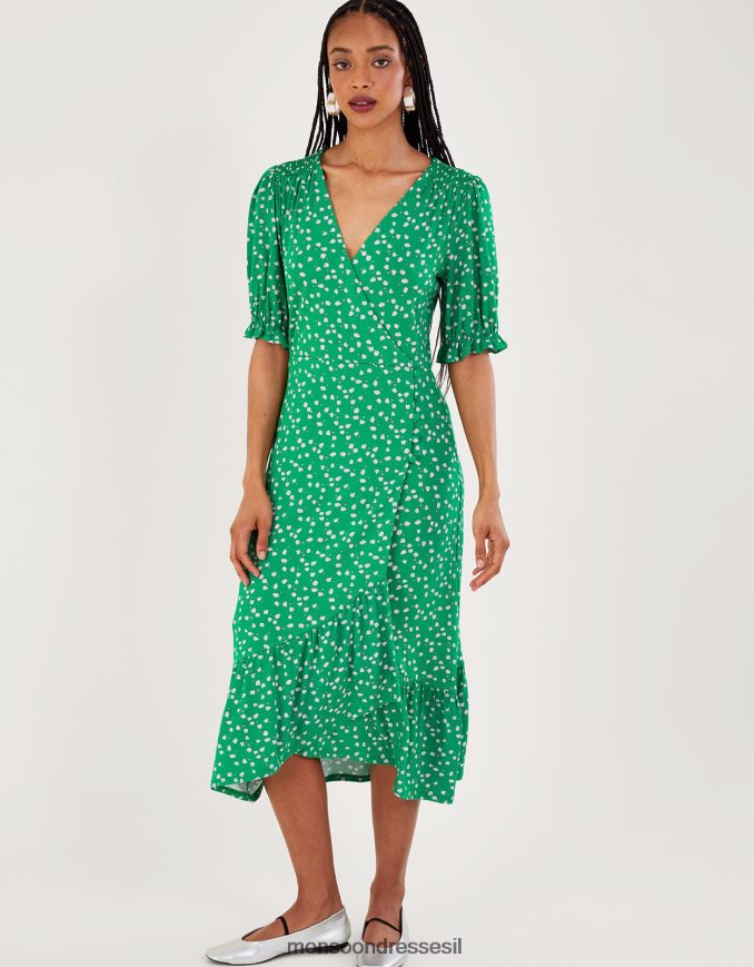 הַלבָּשָׁה Monsoon שמלת מעטפת נקודתית ירוק נשים HTJ0TZ169