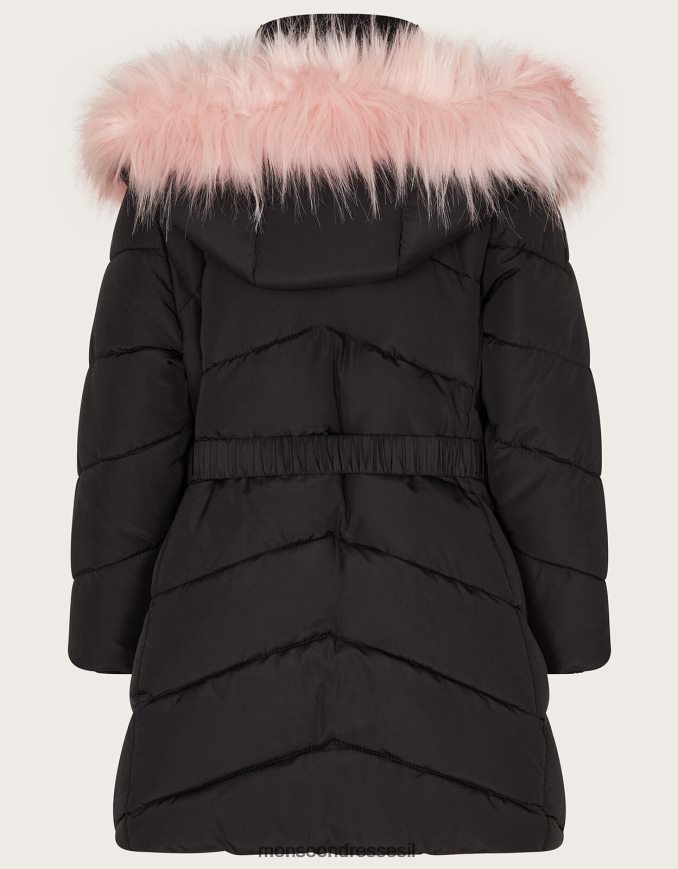 הַלבָּשָׁה Monsoon מעיל פרווה מלאכותית חגורה שָׁחוֹר ילדה HTJ0TZ1691