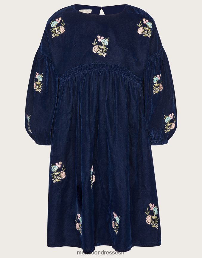 הַלבָּשָׁה Monsoon שמלת קטיפה רקומה כחול (צי) ילדה HTJ0TZ1693