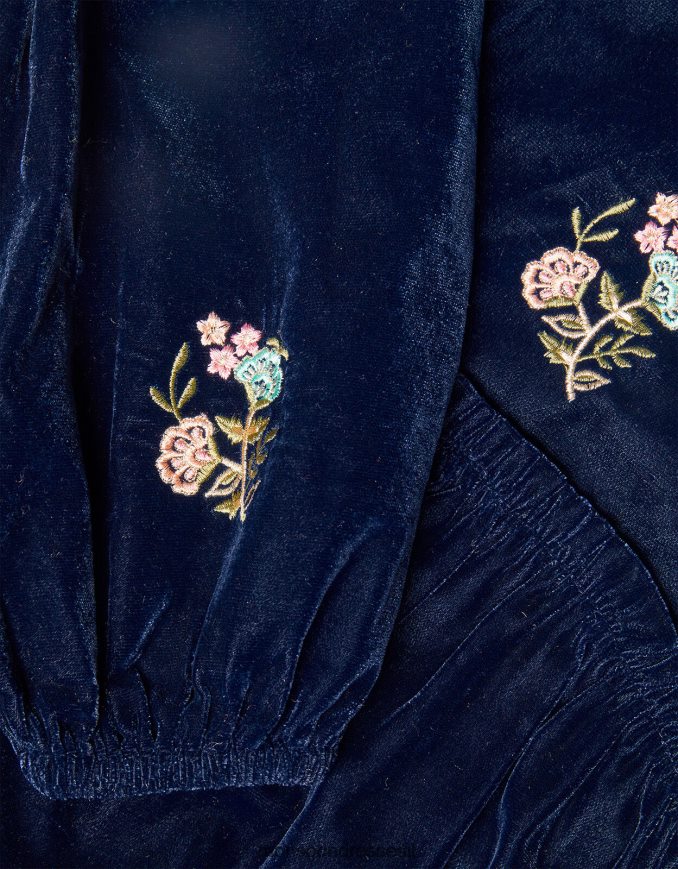 הַלבָּשָׁה Monsoon שמלת קטיפה רקומה כחול (צי) ילדה HTJ0TZ1693