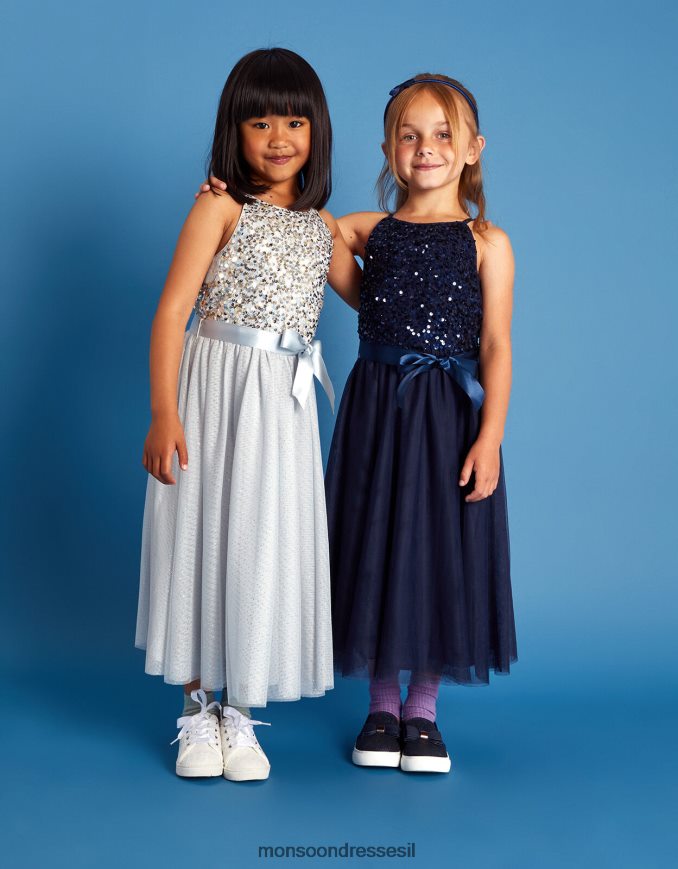 הַלבָּשָׁה Monsoon שמלת אירוע נצנצים של אמת כחול (צי) ילדה HTJ0TZ1694