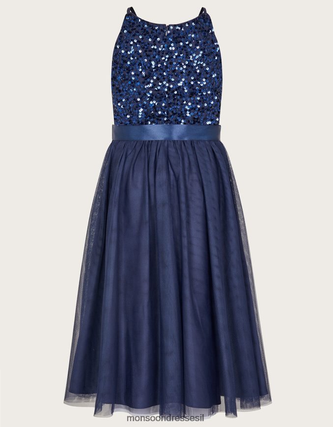 הַלבָּשָׁה Monsoon שמלת אירוע נצנצים של אמת כחול (צי) ילדה HTJ0TZ1694