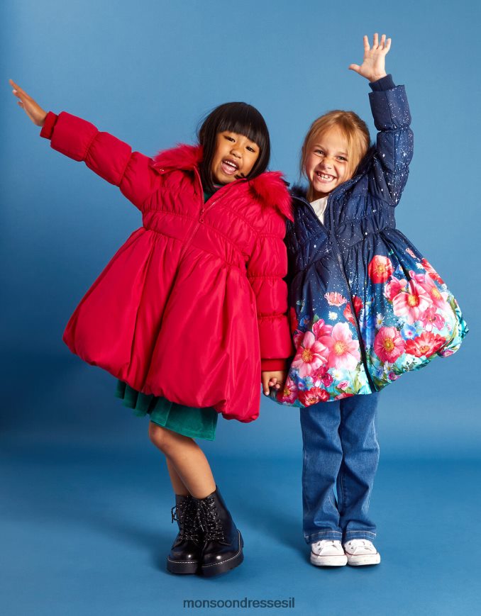 הַלבָּשָׁה Monsoon מעיל מרופד נפוחים מרופד אָדוֹם ילדה HTJ0TZ1697